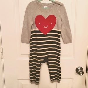 12M 18M Knitted Striped Navy Gray Cream Red Heart Baby GAP Onesie Jumper Romper